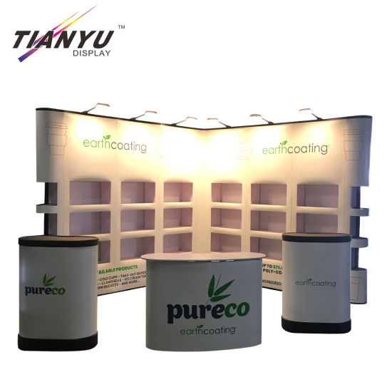 Produttore personalizzati curvo Pop up Esposizione del tessuto basamento della bandiera a muro