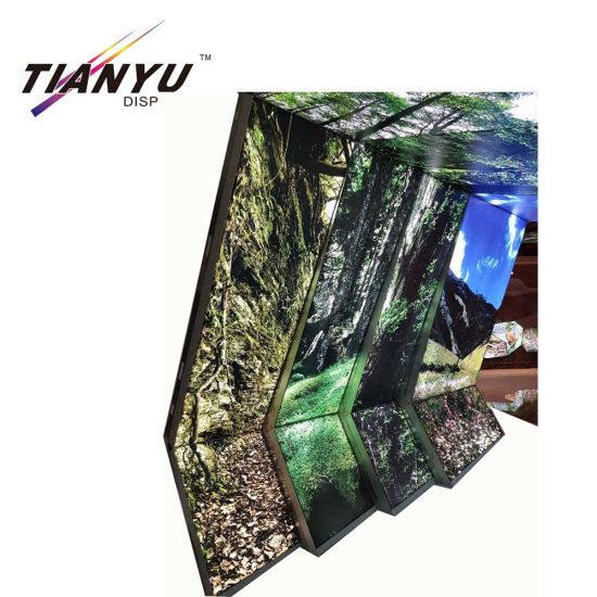 Tian Yu Do personalizzato Exhibition Booth design utilizzato in diverse Alluminio Figura tessuto scatola chiara del LED